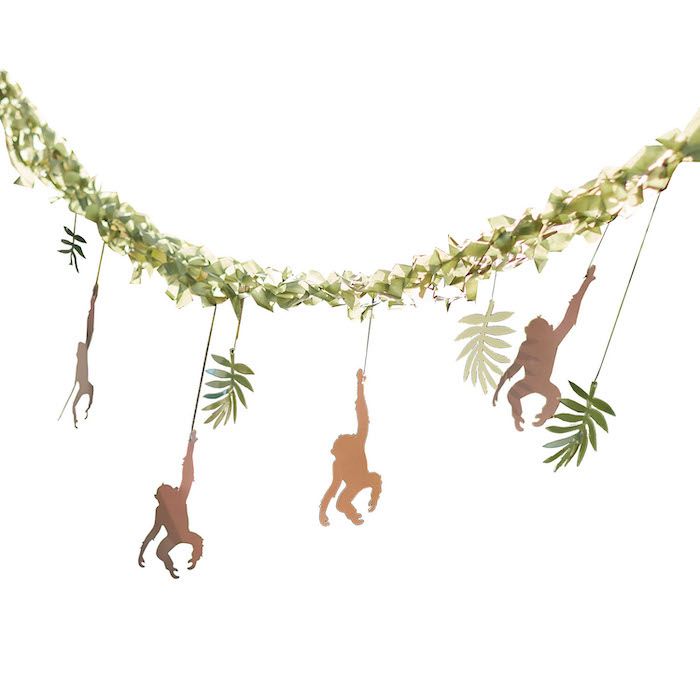 Jungle girlande med hengande aper og blad - 4 meter