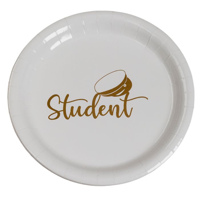Paptallerkener med student motiv gull 8x - 23 cm