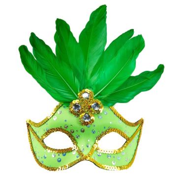 Grøn Brasiliansk Maske med fjær