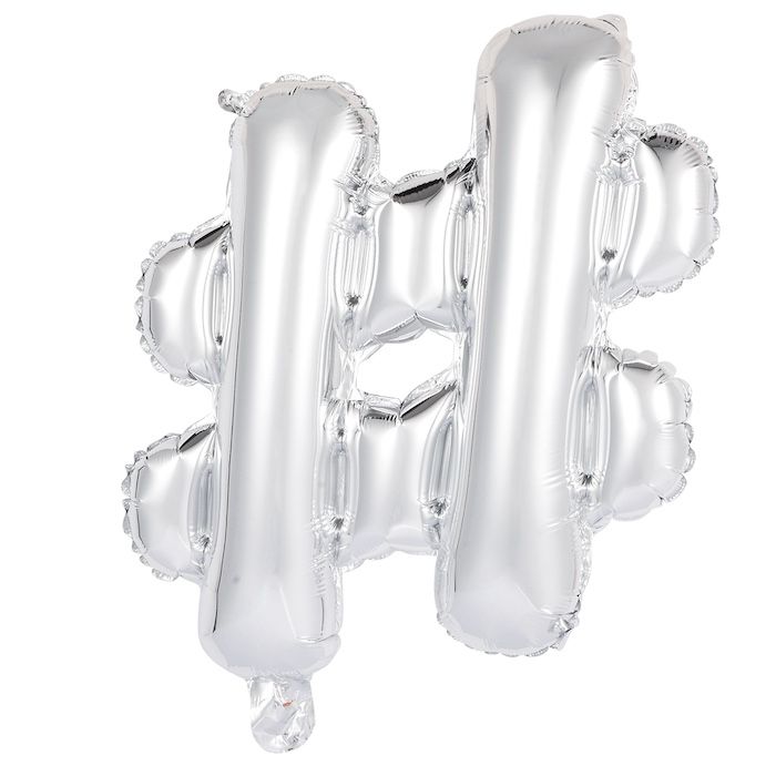 Hashtag # folieballong i metallisk sølv 41 cm 