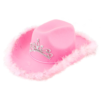 Rosa cowboyhatt med tiara