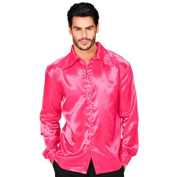 Satin diskoskjorte i rosa til herrer