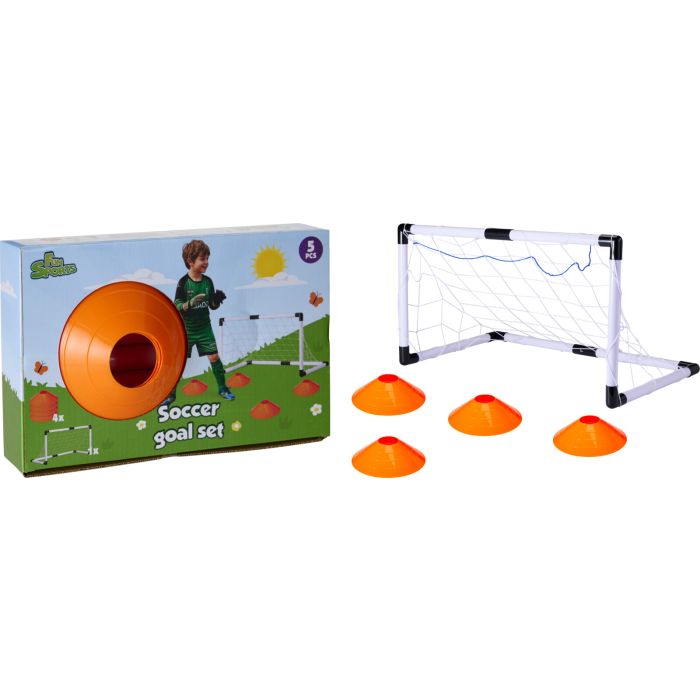 Fotballmål med nett og 4 kegler