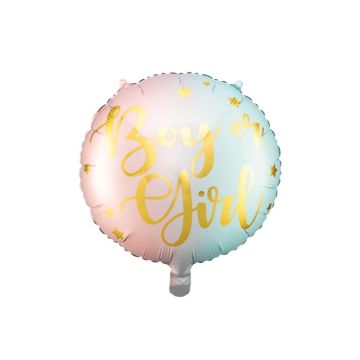 Lyserød og blå pastel farga gender reveal folieballong med gullskrift - 35 cm