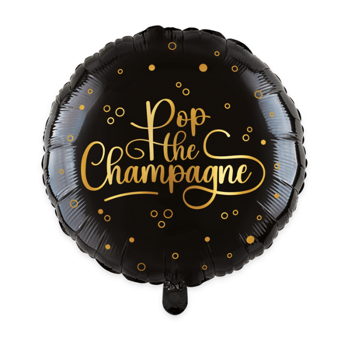 Svart folieballong Pop the Champagne - 45 cm