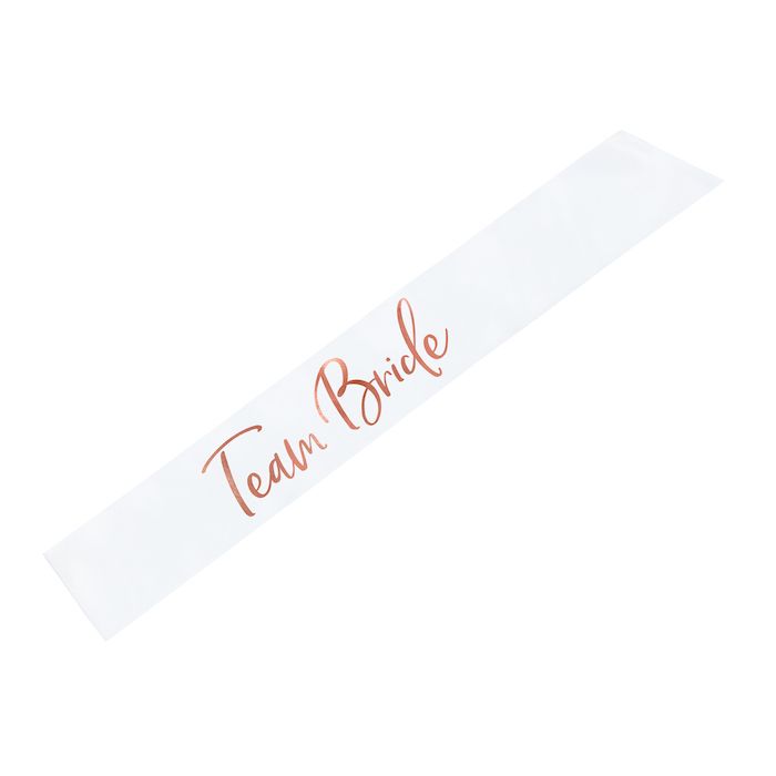 Kvitt Team Bride Skråband med Rose Gold Skrift - 75 cm