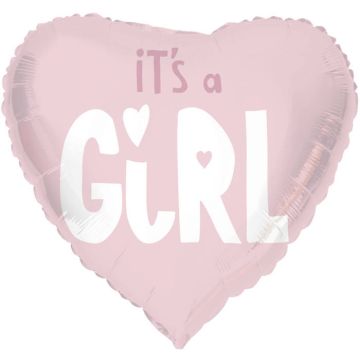 "It's A Girl" Hjerteformet Folieballong Rosa - 45 cm