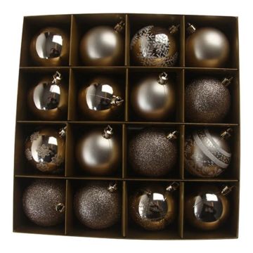 Julekuler med glitring i matte og blanke gull 16x - 6 cm