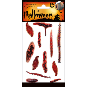 Falske halloween blodige sår tatoveringar - 12x