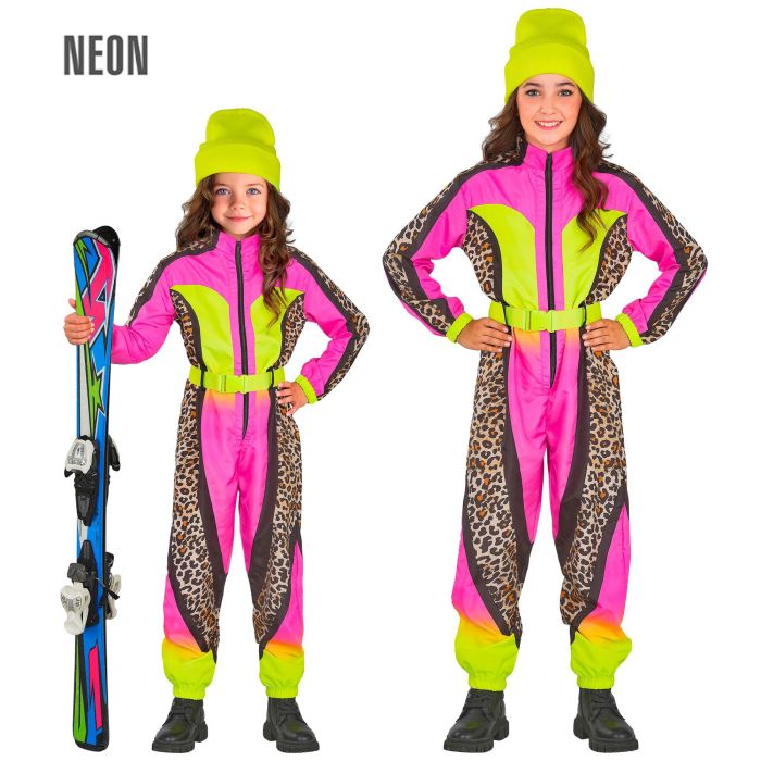 Neon skiunderdel til barn med leopardmønster