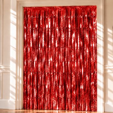 Rød Glitterforheng - 100 x 240 cm