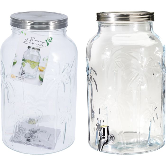 Drikkekanne i glass med palmemønster og kran, 5,5 liter