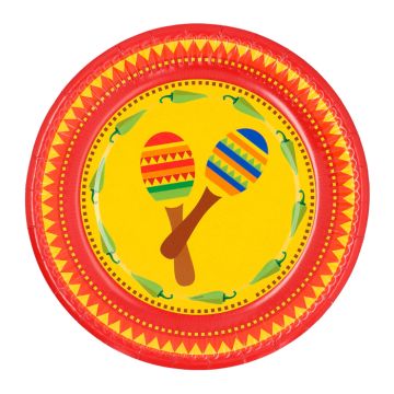 Mexicanske papirtallerkner med maracas 10x - Ø 23 cm