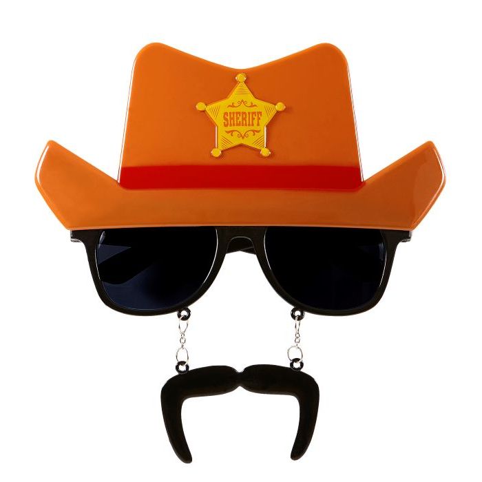 Briller med sheriff cowboyhatt og moustache