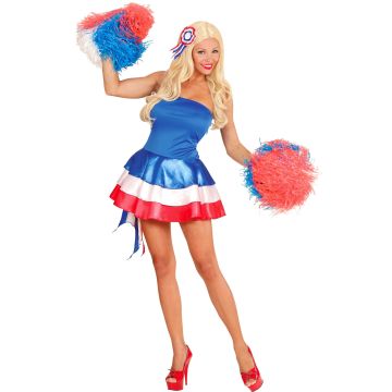 Fransk cheerleader kostyme i blått, hvitt og rødt