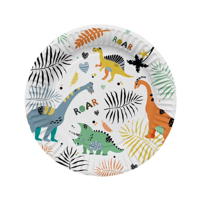 Paptallerkarar med dinosaurmotiv 8x - 23 cm