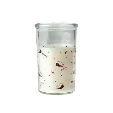 Lys i glas med studenthue motiv raud student Det Gamle Apotek