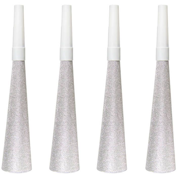 Sølv glitter festhorn 4x - 19 cm