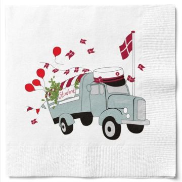 Serviettar med studentvogn raud student 20x Det Gamle Apotek