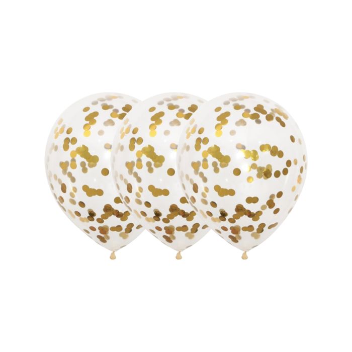 Ballonar gjennomsiktig med gull konfetti 3x - 30 cm
