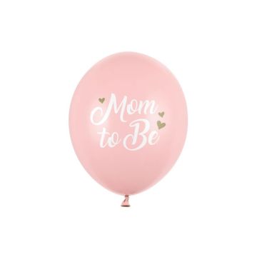Lyserøde babyshower-ballongar med kvit tekst 6x - Ø 30 cm