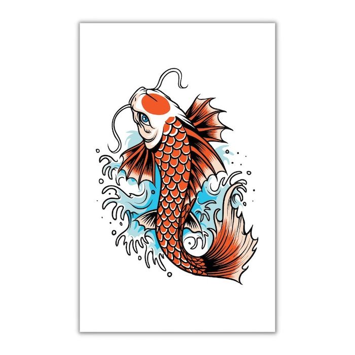 Falsk og midlertidig japansk koi fisketatovering 10.5x20 cm