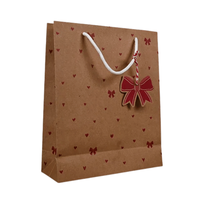 Brun gavepose med sløjfer - 24x19,5x7,5 cm