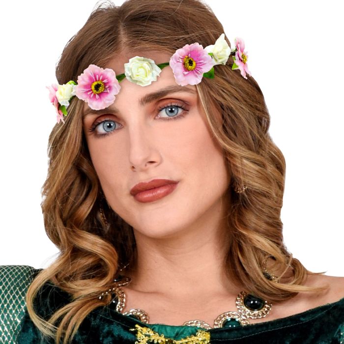 Blomsterkrans med lys rosa bånd