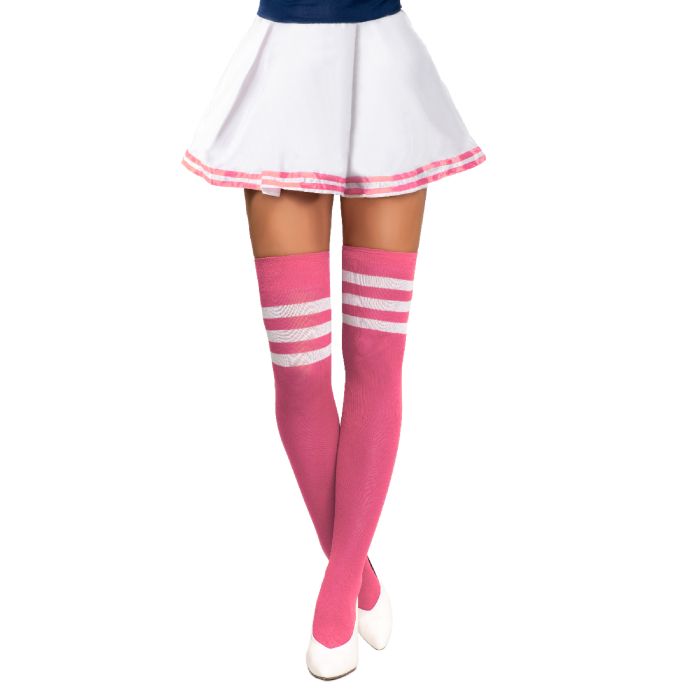 Cheerleader knestrømpene one-size neon rosa og kvit