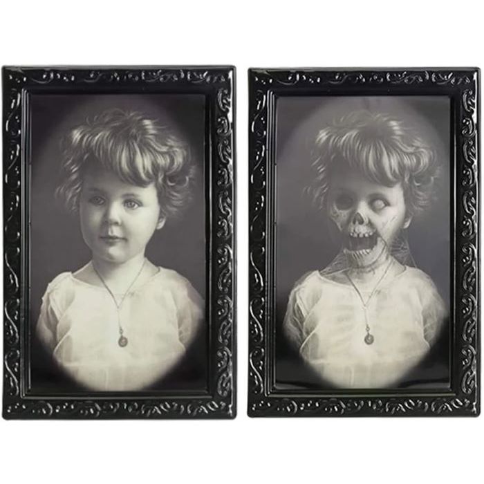 Skremmande 3D halloween-portrett med skiftande bilete 38x25 cm - Babyjente-portrett