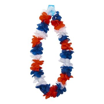 Hawaii-kjede blomsterkrans kvit, raud og blå - 105 cm