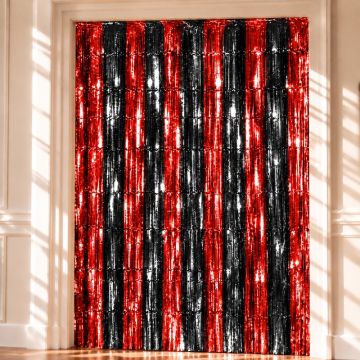 Svart og oransje stripete glitterforheng - 100 x 240 cm