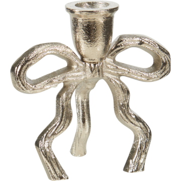 Lysestake med sløyfe-design i sølv 11x7x12 cm