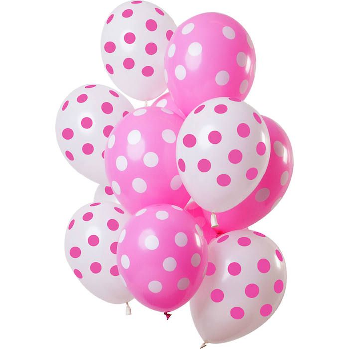 Kvite og rosa prikkete ballongar 12x - 33 cm