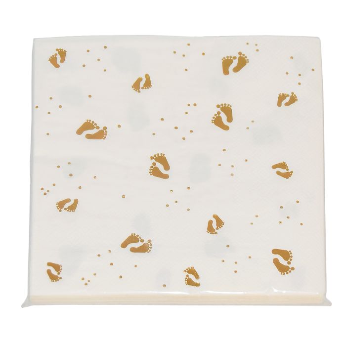 Servietter med gull babyføter 16x - 33x33 cm