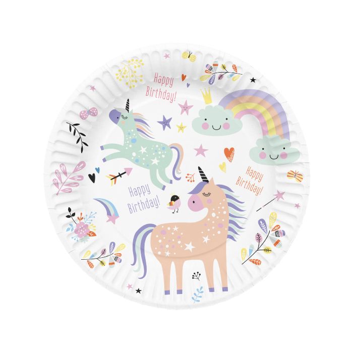 Pappfat med einhjørningmotiver 8x - 23 cm