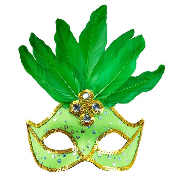 Grøn Brasiliansk Maske med fjær