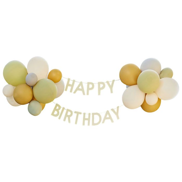 Happy birthday guirlande inkl. naturfarga ballonger 