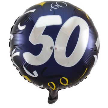 50 Års Bursdagsballong Blå - 45 cm