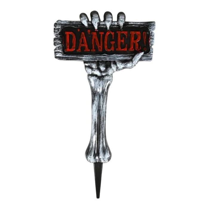 Sølv halloween skelethåndskilt danger 28x54 cm Det Gamle Apotek