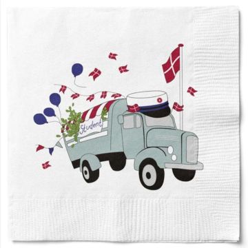 Serviettar med studentvogn blå student 20x Det Gamle Apotek