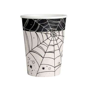 Kvite Halloween pappkoppar med edderkoppespinn 8x - 250 ml