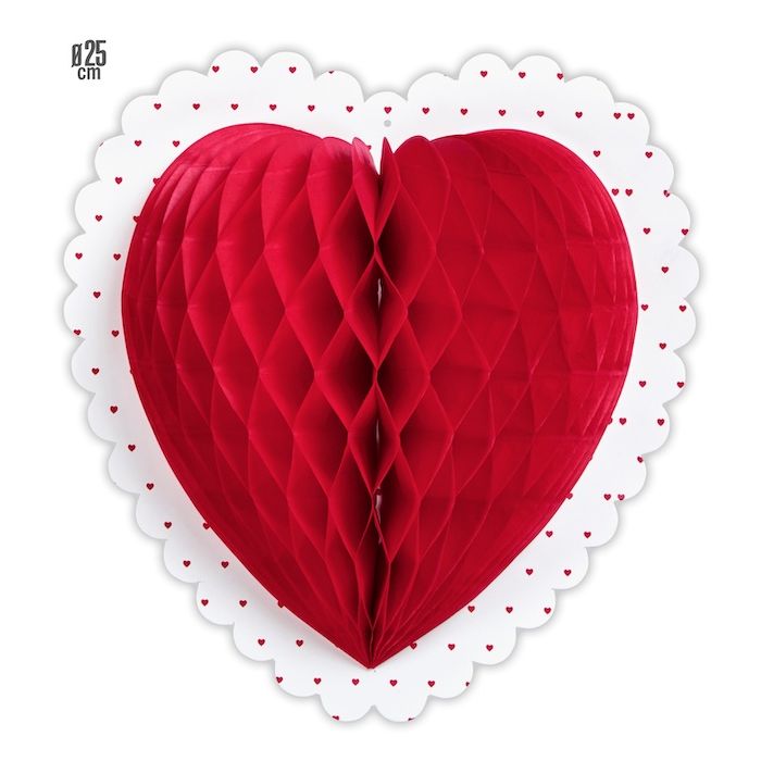 Hjerte honeycomb raud med omriss - 25 cm