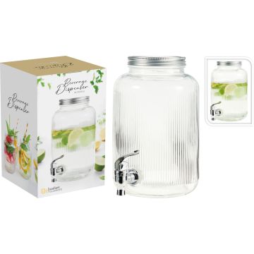Riflet drikkekanne i glass med hane, 4 liter