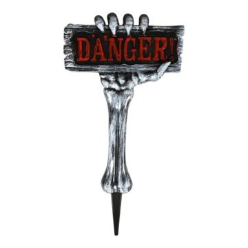 Sølv halloween skelethåndskilt danger 28x54 cm Det Gamle Apotek