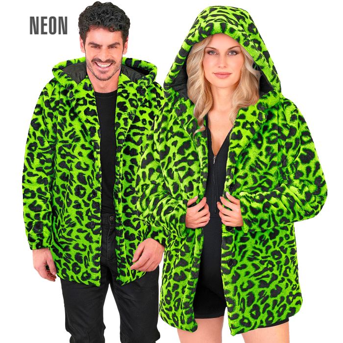 Neon grønn leopardjakke med hette til fest