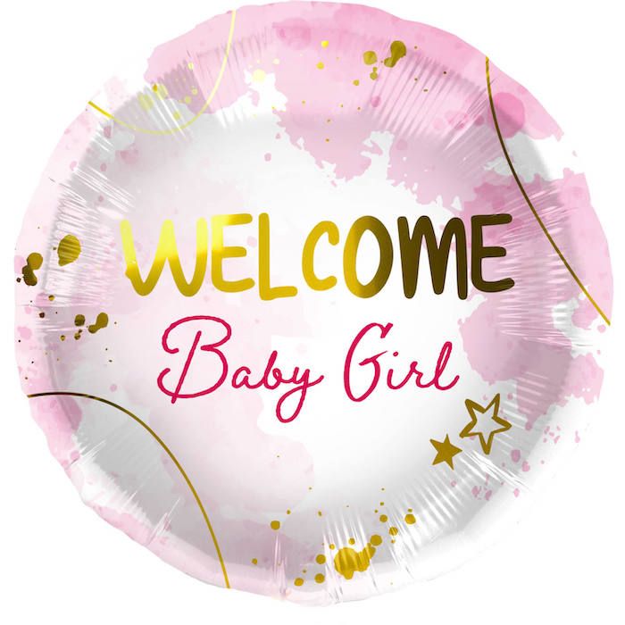 "Welcome Baby Girl" Folieballong Rosa - 45 cm