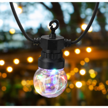 Lyskjede multicolor med 20 pærer 9,5 m