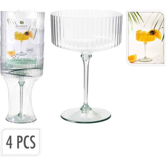 Cocktailglass 4 stk. i coupe-fasong med lys grønn stilk