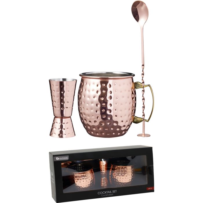 Moscow Mule cocktailsett med 2 krus, 4 deler, kobberfarge